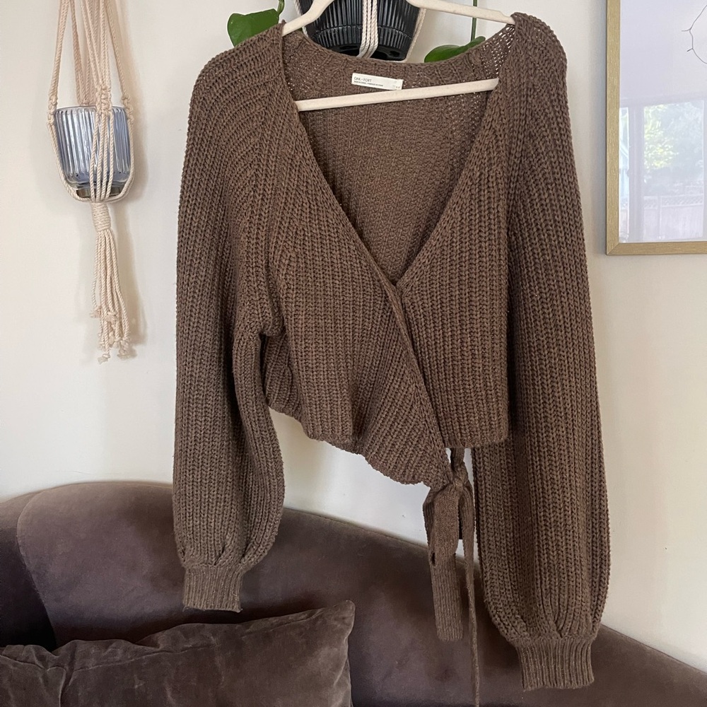 SOLD. Oak + Fort Cropped Wrap Sweater - Picture 7 of 8